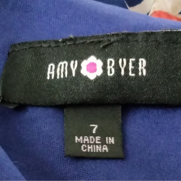 Amy Byer Size 7 Dress Girls Floral Sheer Overlay Print Split Sleeve Keyhole Back - Picture 8 of 9